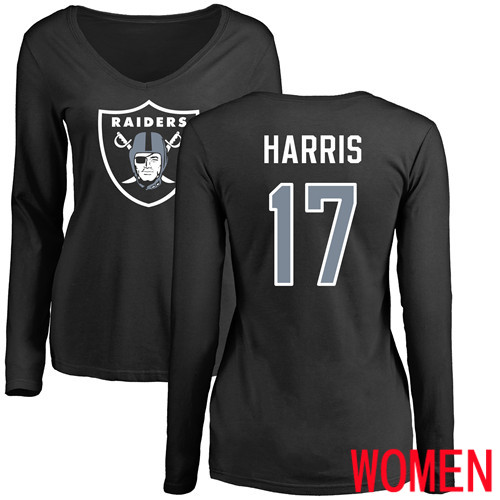 Oakland Raiders Olive Women Dwayne Harris Name and Number Logo NFL Football #17 Long Sleeve T Shirt->oakland raiders->NFL Jersey